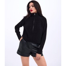 Vibe Unico 3309 Fermuarlı Kazak-Siyah