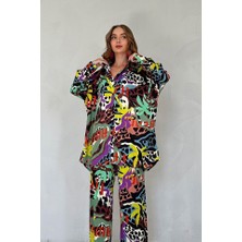 Vibe Unico Kahverengi Dijital Desenli Gömlek ve Pantolon Takım