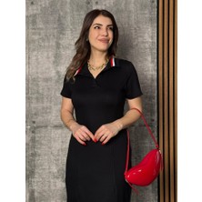 Vibe Unico Kadın Yaka Ribanalı Çift Yırtmaçlı Elbise