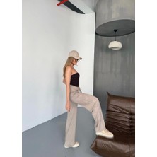 Vibe Unico Osy Modal Yumuşak Dokulu Kumaş Nakış Işlemeli Rahat Bol Paça Eşofman Pantalon - Bej