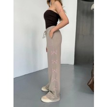 Vibe Unico Osy Modal Yumuşak Dokulu Kumaş Nakış Işlemeli Rahat Bol Paça Eşofman Pantalon - Bej