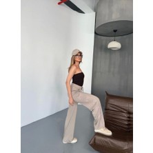 Vibe Unico Osy Modal Yumuşak Dokulu Kumaş Nakış Işlemeli Rahat Bol Paça Eşofman Pantalon - Bej