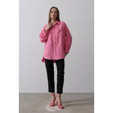 Vibe Unico Çizgili Tek Cep Gömlek - Pembe