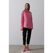 Vibe Unico Çizgili Tek Cep Gömlek - Pembe