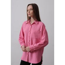 Vibe Unico Çizgili Tek Cep Gömlek - Pembe
