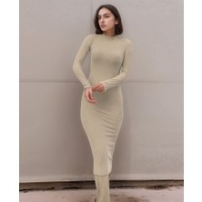Vibe Unico Kadın Yarım Balıkçı Yaka Süet Kumaş Fırsat Ürün Midi Boy Elbise
