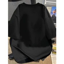 Vibe Unico Baskılı Oversize Bisiklet Yaka T-Shirt - Siyah