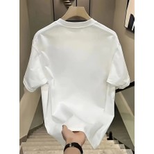 Vibe Unico Baskılı Oversize Bisiklet Yaka T-Shirt - Beyaz