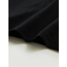 Vibe Unico Baskılı Oversize Bisiklet Yaka T-Shirt - Siyah