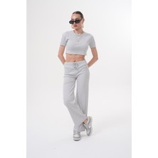 Ya Muse Bol Paça Pantolonlu Kısa Kollu Crop Takım