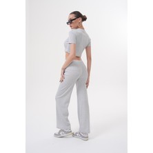 Ya Muse Bol Paça Pantolonlu Kısa Kollu Crop Takım