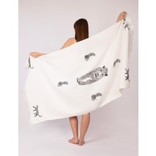 Nily Home Plaj Havlusu ,banyo Havlusu ,peştemal Beyaz Leopar Desenli