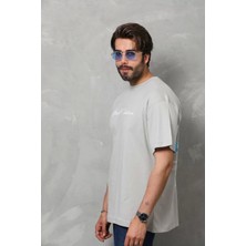 Luz&pos Unisex Bisiklet Yaka Baskılı Oversize T-Shirt - Gri