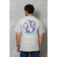 Luz&pos Unisex Bisiklet Yaka Baskılı Oversize T-Shirt - Gri