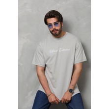 Luz&pos Unisex Bisiklet Yaka Baskılı Oversize T-Shirt - Gri