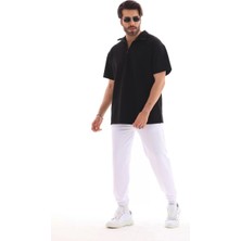 Luz&pos Unisex Yarım Fermuarlı Düz Oversize T-Shirt - Siyah