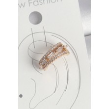 Pirinç Gold Renk Zirkon Taşlı 3'lü Sıralı Model Kadın Kıkırdak Küpe