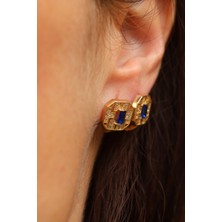 14 Ayar Altın Mavi Doğaltaş Detaylı Vintage Küpe