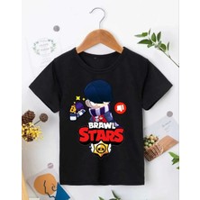 Luz&pos Unisex Bisiklet Yaka Kısa Kol Baskılı Çocuk T-Shirt - Siyah