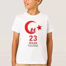 Luz&pos 23 Nisan Çocuk Bayramı Baskılı Özel T-Shirt - Beyaz