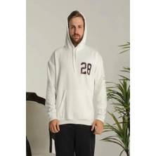 Luz&pos Unisex Kapşonlu Baskılı Sweetshirt - Beyaz