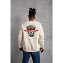 Luz&pos Unisex Bisiklet Yaka Baskılı Oversize Sweatshirt - Beyaz