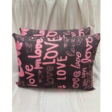 2 Adet Love Desen Fermuarlı Yastık Kılıfı | 50X70 cm | %90 Pamuk