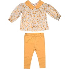 ​​sarı Çiçek Desenli Kız Bebek Takımı - Bebe Yakalı Çiçek Desenli Sweatshirt ve Sarı Tayt 9-12 Ay