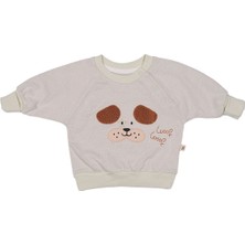 Woof Mevsimlik 2'li Bebek Takımı – Köpek Aplikeli Sweatshirt ve Çizgili Pantolon 6 Ay - Su Yeşili