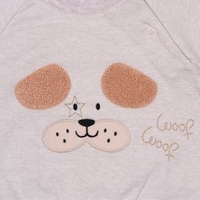 Woof Mevsimlik 2'li Bebek Takımı – Köpek Aplikeli Sweatshirt ve Çizgili Pantolon 6 Ay - Krem