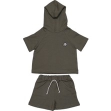 Oversize Kapüşonlu Şortlu Yazlık Bebek Takım - Oversize Kapüşonlu Kısa Kollu Tişört ve Şort 1 Yaş - Haki