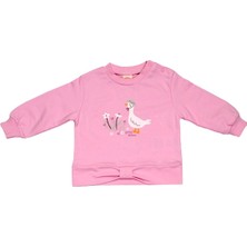 Kaz ve Çiçek Baskılı Mevsimlik Kız Bebek Takımı - Belden Fiyonklu Sweatshirt ve Çiçekli Tayt 12-18 Ay