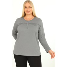 Döne Gözübek Kadın Giyim Mevsimlik Uzun Kollu Pamuklu Düğme Çizgi Detaylı Anne Penyesi