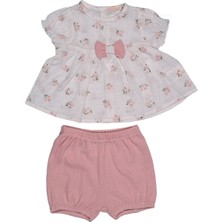 Çiçek Desenli Kız Bebek Takım - Çiçek Desenli Fırfırlı Üst ve Bloomer Şort 6 Ay