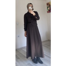 PUANE Düğme Detaylı Kahve Ikili Takım 