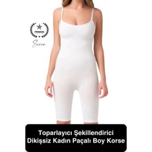 Premium Konfor  Beyaz Kadın Paçalı Boy Rahat Dayanıklı Dikişsiz Korse Iz Göstermez