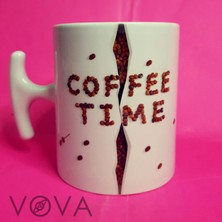 Coffee Time - Kahve Çekirdekleri Tasarımlı Şık Porselen Kupa Bardak