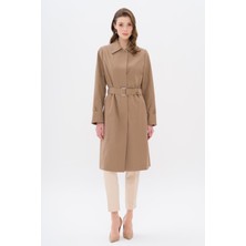 Gömlek Yaka Kemer Detaylı Büyük Beden Trençkot Vizon 4302