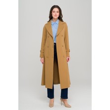 Omuzu Fermuar Aksesuarlı Oversize Astarsız Trençkot Taba 6698