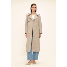 Yanları Fermuarlı Pelerini Taş Detaylı Astarlı Simli Jakar Trençkot Taş 6725