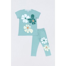 Çiçek Baskılı Taytlı Kız Çocuk Takım