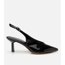 Hotiç Kadın Rugan Deri Siyah Arkası Açık Topuklu Ayakkabı