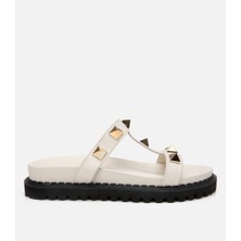 Hotiç Kadın Deri Ekru Taşlı Terlik