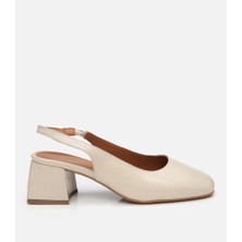 Hotiç Kadın Deri Bej Arkası Açık Kalın Topuklu Ayakkabı