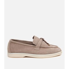 Hotiç Kadın Süet Deri Bej Klasik Loafer
