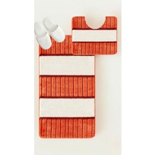 Bohem Turuncu-Krem Kaymaz Taban Yıkanabilir 2'li Set Banyo Paspası 60X100-60X50