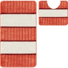 Bohem Turuncu-Krem Kaymaz Taban Yıkanabilir 2'li Set Banyo Paspası 60X100-60X50