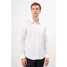 Morven  Erkek Beyaz Pamuk Düz Desen Sert Yaka Slim Fit  Gömlek