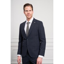 Morven  Erkek Lacivert Yünlü Slim Fit Sivri Yaka Takım Elbise