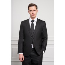 Morven  Erkek Siyah Yünlü 4-Drop Dynamic Fit Mono Yaka Takım Elbise